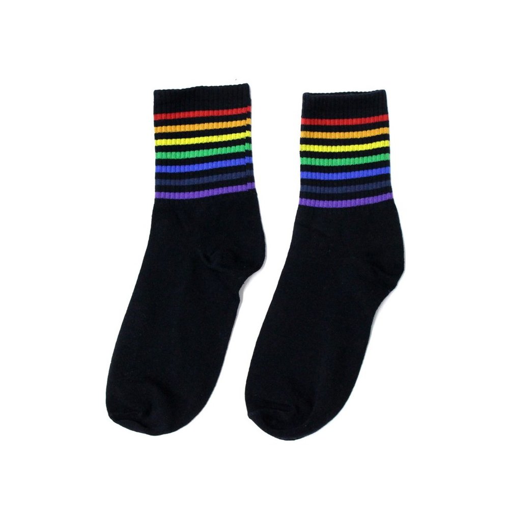 Stripe Rainbow Socks - Black - DRIKOR